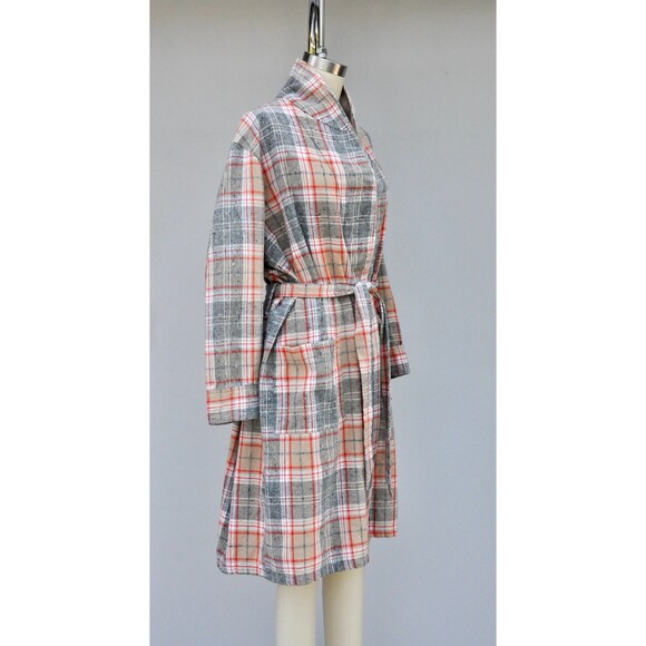 Vintage Unisex Checkered Plaid Robe Bed Jacket Layering Loungewear Duster S - M - Picture 5 of 8